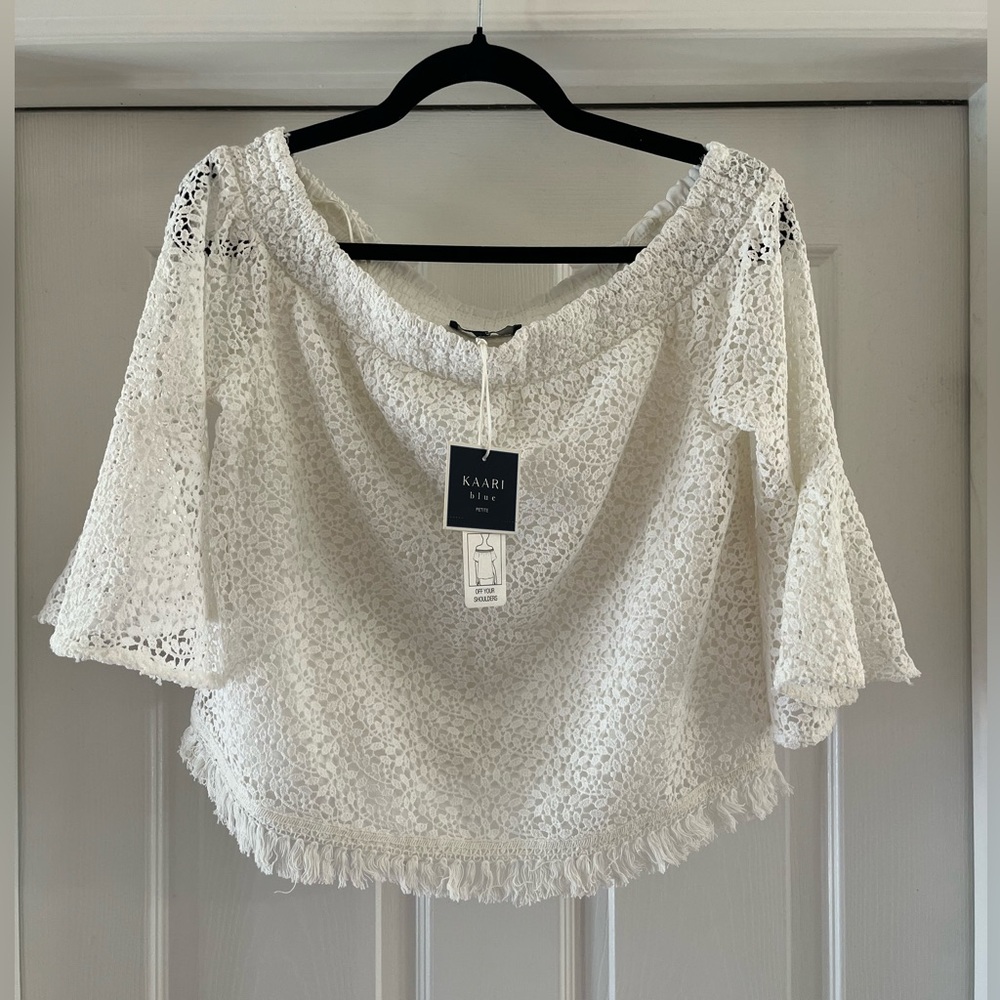 NWT Kaari Blue White Lace Off-Shoulder Blouse